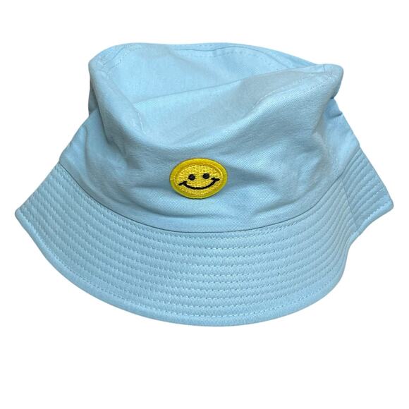 Smiley Patched Bucket Hat Unisex One Size Blue Smile Emoji Beach Hiking Casual - Picture 2 of 7